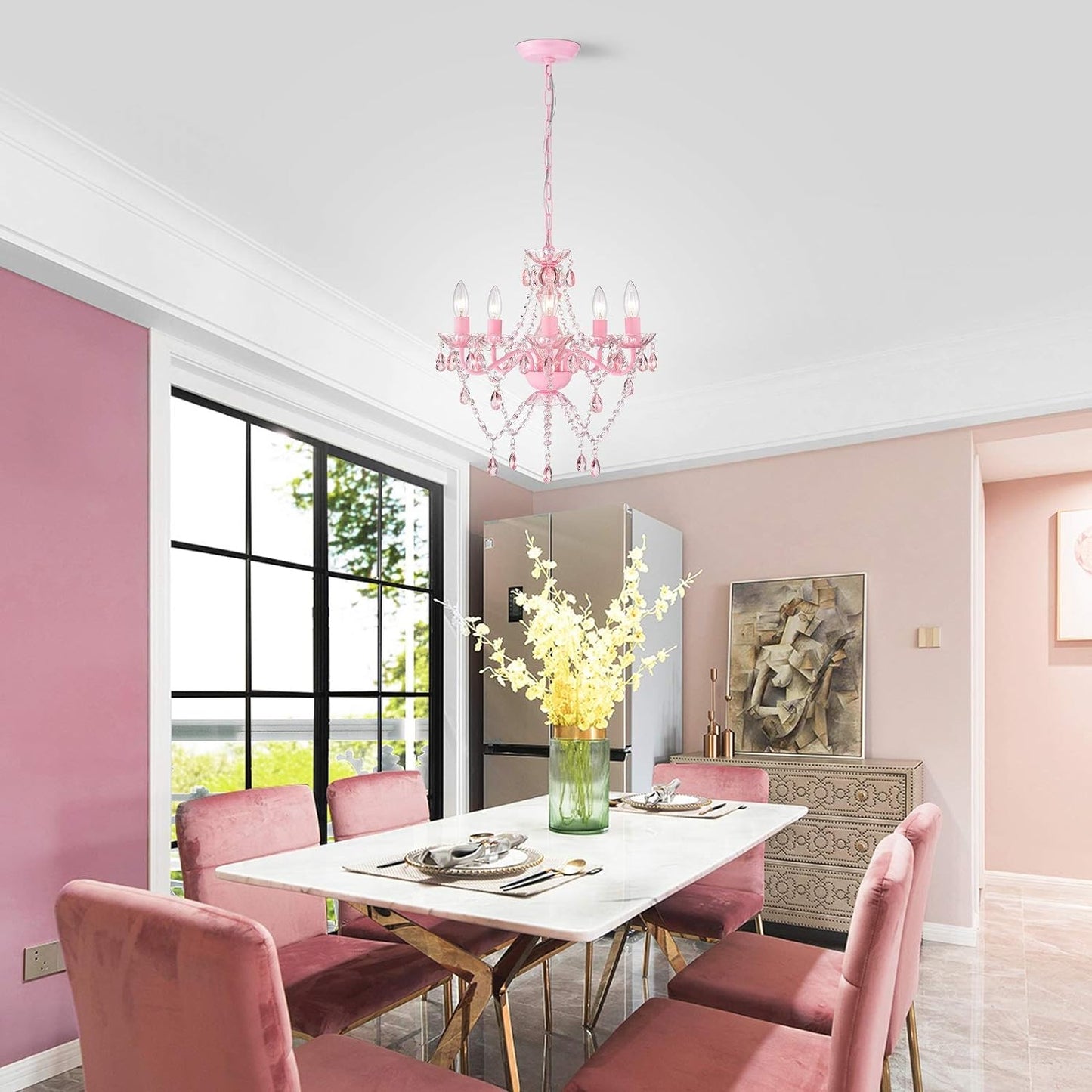 Pink Chandelier for Girls Room 5 Light Pink Acrylic Crystal Chandelier Kids Chandelier for Girls Crystals Chandelier