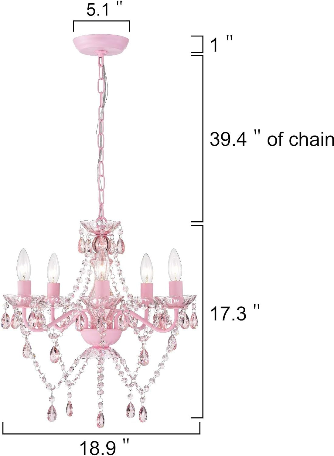 Pink Chandelier for Girls Room 5 Light Pink Acrylic Crystal Chandelier Kids Chandelier for Girls Crystals Chandelier