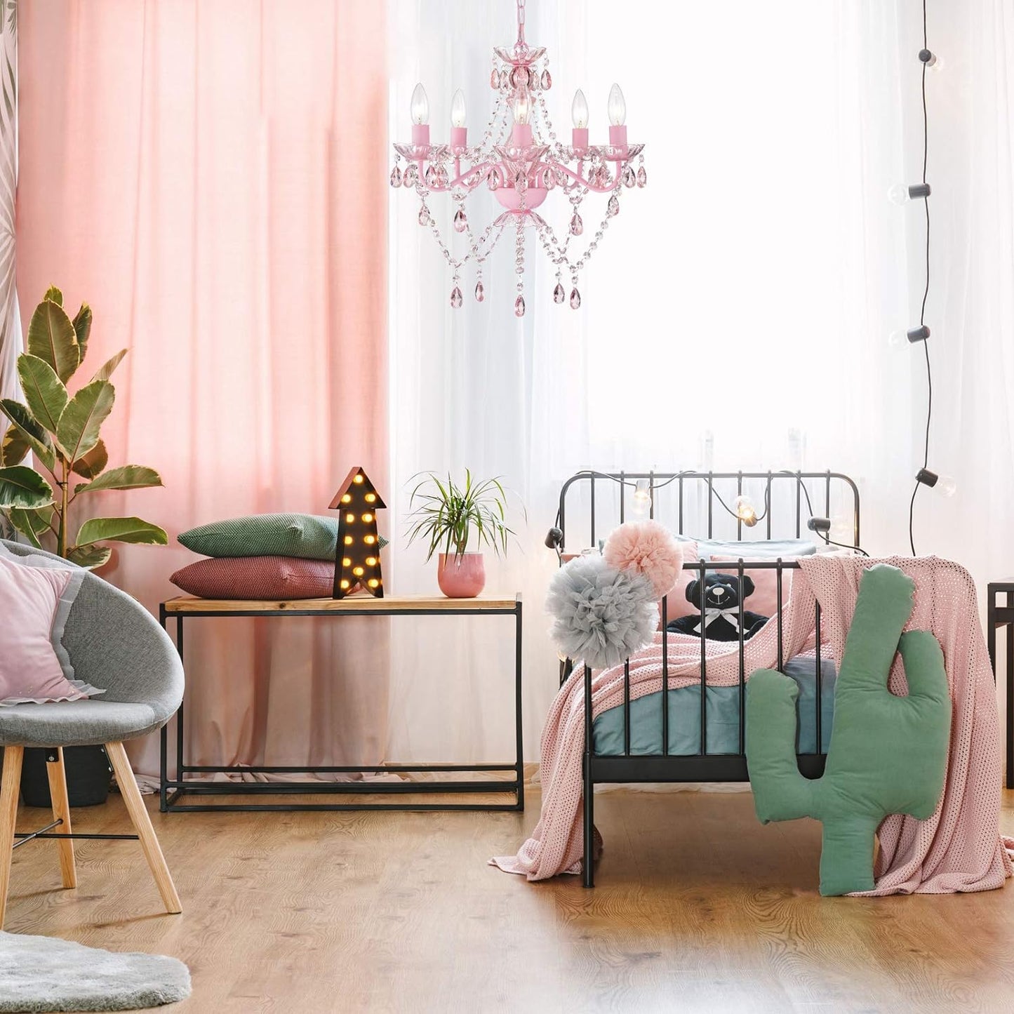 Pink Chandelier for Girls Room 5 Light Pink Acrylic Crystal Chandelier Kids Chandelier for Girls Crystals Chandelier