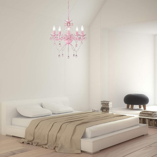 Pink Chandelier for Girls Room 5 Light Pink Acrylic Crystal Chandelier Kids Chandelier for Girls Crystals Chandelier